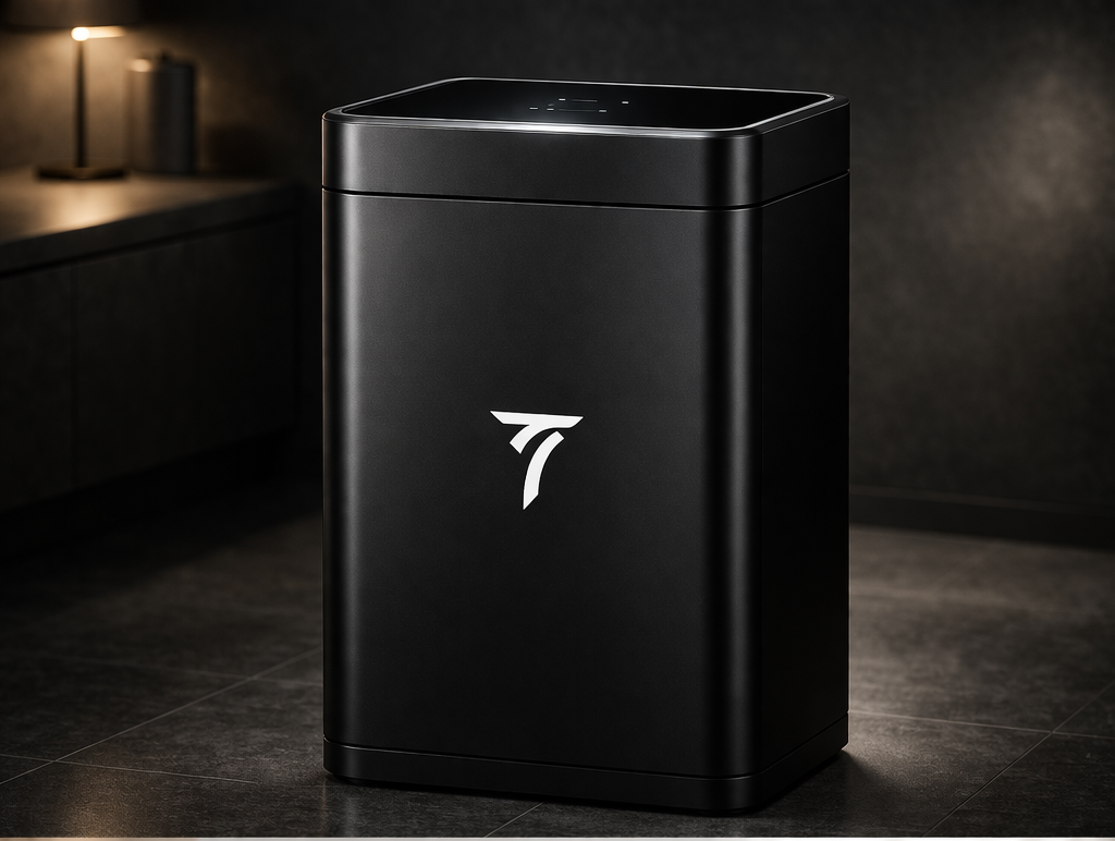 Die NeatBox in der Farbe Obsidian Black in einem dunklen, eleganten Raum